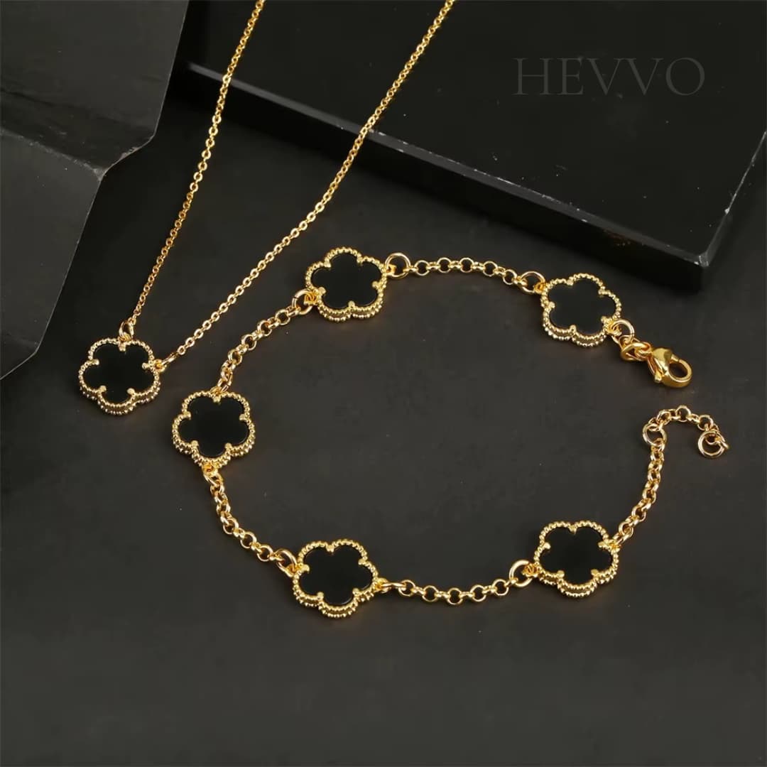 Collar con Colgante Trebol + Pulsera de Regalo