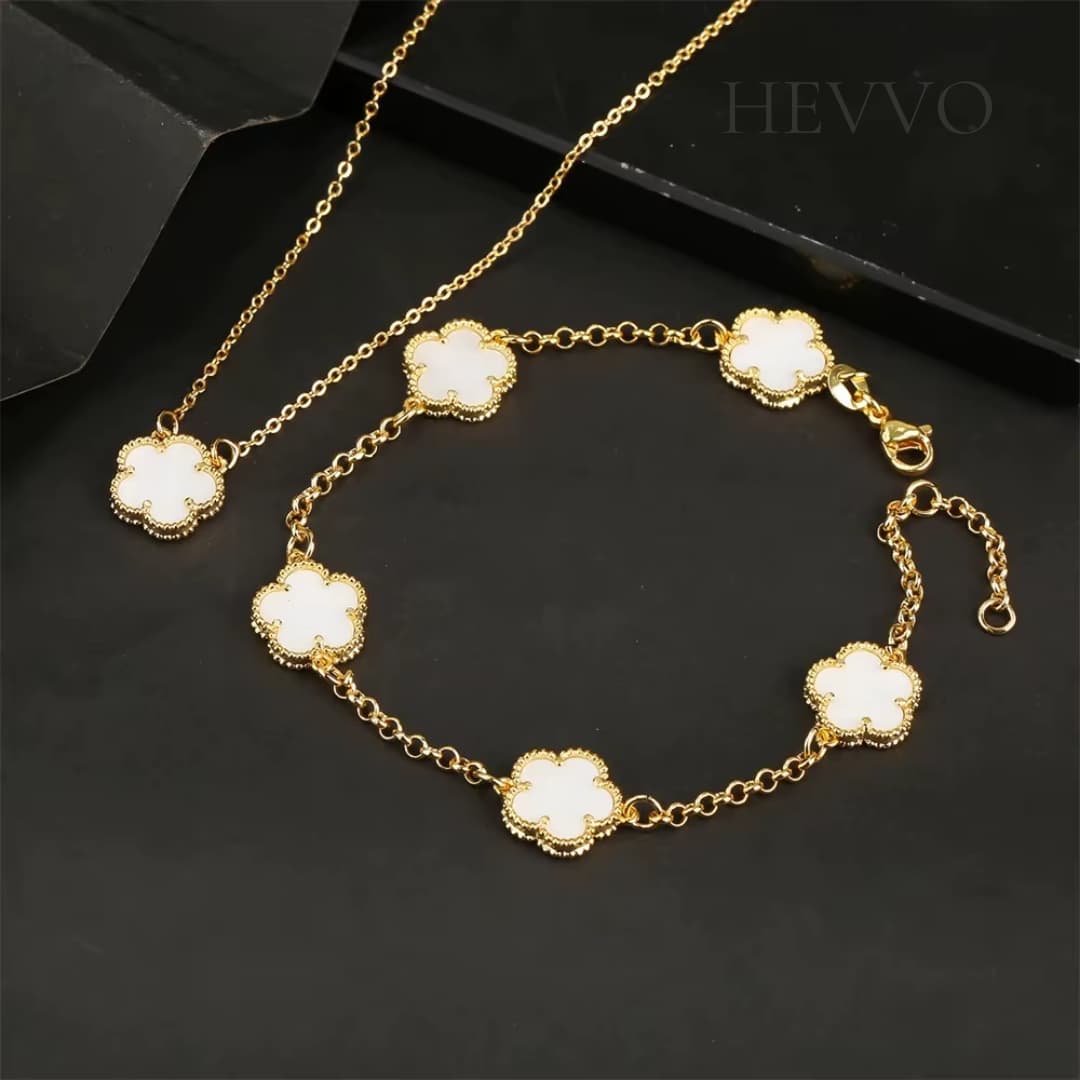 Collar con Colgante Trebol + Pulsera de Regalo