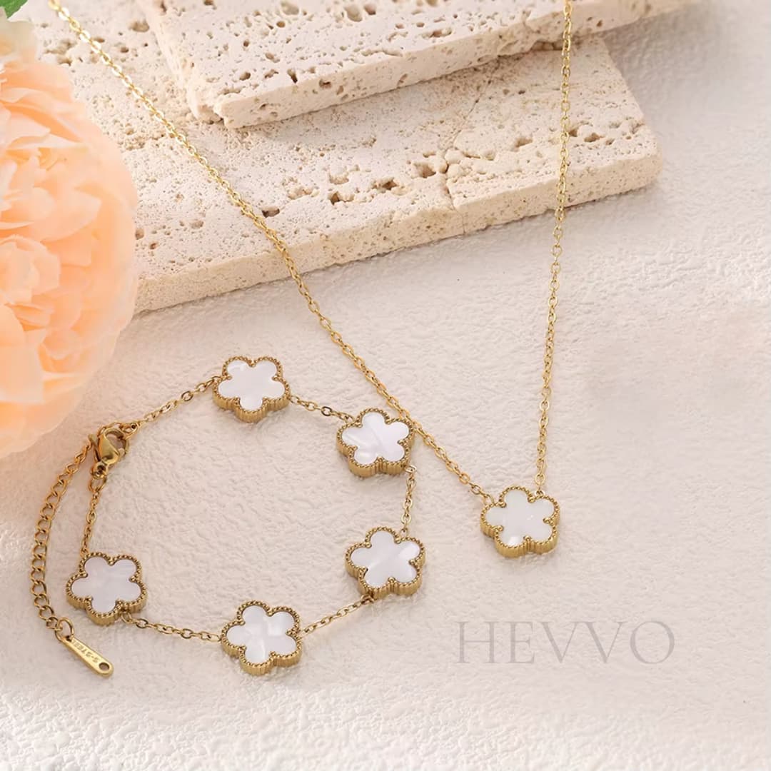 Collar con Colgante Trebol + Pulsera de Regalo