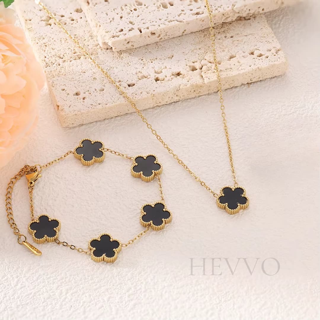 Collar con Colgante Trebol + Pulsera de Regalo